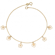 New Heart And Flower Charm Bracelet In Yellow Gold